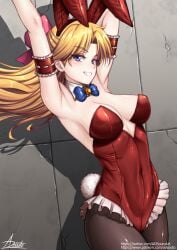 1girls adsouto adult_swim alluring animal_ears arm_strap arms_up big_breasts bishoujo_senshi_sailor_moon bishoujo_senshi_sailor_moon_r bishoujo_senshi_sailor_moon_r_the_movie bishoujo_senshi_sailor_moon_s_the_movie bishoujo_senshi_sailor_moon_supers bishoujo_senshi_sailor_moon_supers_the_movie blonde_hair blue_bow blue_bowtie blue_eyes bow bowtie breasts cleavage detached_collar fake_animal_ears frilled_leotard frills hairbow high_res leotard lips long_hair looking_at_viewer minako_aino orange_brooch pantyhose parted_bangs pin_up playboy_bunny rabbit_ears red_bow red_leotard sailor_venus smile strapless strapless_leotard thick_thighs thighs toei_animation toonami