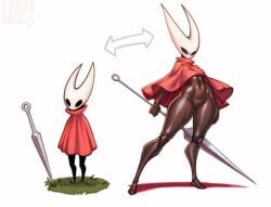black_body bug bug_girl female hollow_knight hollow_knight:_silksong hornet_(hollow_knight) horns knight raydonxd small_breasts thick_thighs