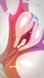 1girls anus daraku_reijou_the_animation dripping_cum pubic_hair screencap semen thighs uncensored vagina wet_pussy