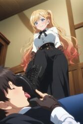 1guy 1woman ai_generated femdom licking licking_boot