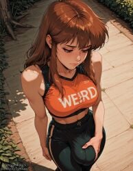 1futa ai_generated anime_style boosty_username brown_eyes brown_hair bulge futanari leggings self_upload sportswear stadium standing tight_pants twitter_username zymeasy