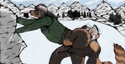 ailurid anal anthro ass athelwah beanie big_butt bodily_fluids bottomless bottomless_male butt_sniffing canid canine canis clothed clothing cum dobermann domestic_dog duo erection female female_rimming_male genital_fluids genitals glans hat headgear headwear male male/female mammal musk oral outside penis pinscher red_panda rimming sex size_difference sniffing sweat winter