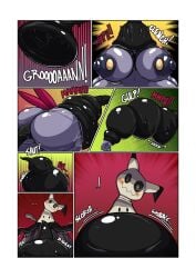 absurd_res anal anal_sex anthro big_breasts breasts comic duo female foxynoms generation_1_pokemon generation_4_pokemon generation_7_pokemon hi_res huge_breasts hyper hyper_breasts mammal mimikyu nintendo nipple_piercing nipples nude oral penetration piercing pokemon pokemon_(species) purple_body red_eyes sex speech_bubble tail tentacle tentacle_in_ass tentacle_penetration tentacle_sex vore weavile