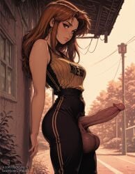 1futa ai_generated anime_style boosty_username brown_eyes brown_hair futanari leggings self_upload sportswear stadium standing tight_pants twitter_username zymeasy