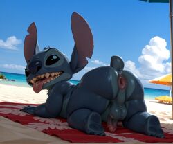ai_generated alien anus balls beach blue_fur inviting lilo_and_stitch male penis presenting presenting_anus presenting_hindquarters solo stable_diffusion stitch stitch_(lilo_and_stitch) taint trueliamay wet