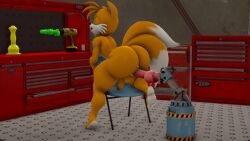 anal anal_sex animal_dildo animal_sex_toy anthro anus ass assisted_masturbation big_butt canid canine chair closed_eyes dildo drill drilldo equine_dildo fox freckles furniture genitals hi_res knot knotted_dildo looking_pleasured male mammal mechanical_arm moan one_foot_on_ground penetration penis puffy_anus sega sex_toy small_penis solo sonic_the_hedgehog_(series) sonico4ever tails thick_thighs workshop