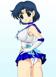 ami_mizuno bishoujo_senshi_sailor_moon blue_eyes blue_hair blush breasts choker clothing cum female female_only highres human large_breasts panties pirochi sailor_mercury short_hair skirt small_breasts smile solo straight_hair underwear