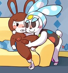 animal_crossing blush breasts carmen_(animal_crossing) clothing cubeychou eyelashes female francine_(animal_crossing) furry furry_only futa_on_female futanari heart intersex lagomorph mammal nintendo nipples nude panties penis rabbit shirt smile underwear