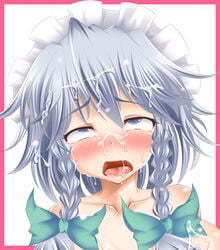 ahe_gao aono_yami blue_eyes blush braid cum facial sakuya_izayoi silver_hair touhou twin_braids