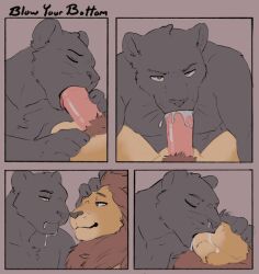 anthro balls bedtime_buck black_body black_fur bodily_fluids closed_eyes comic cum cum_inside digital_media_(artwork) duo ejaculation erection felid feline fellatio fur genital_fluids genitals hi_res humanoid_genitalia humanoid_penis kissing lion looking_at_viewer male male/male male_penetrated male_penetrating male_penetrating_male mammal nude nude_anthro nude_male oral oral_penetration orgasm pantherine penetration penile penile_penetration penis penis_in_mouth sex simple_background snowballing tan_body tan_fur