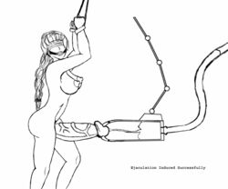 animated artist_request ball_gag blindfold bondage breasts cum cum_milking ejaculation erect_nipples experiment futa_only futanari gag gagged intersex large_breasts milking_machine monochrome nipples nude outline penis penis_growth penis_milking precum syringe