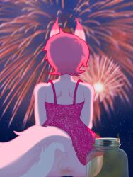 2024 animal_ears anthropomorphic anus ass_focus back_view butt_focus colored colored_outline dress dress_lift fart fart_fetish fireworks giant_ass glitter_dress hair_highlights jar long_tail new_year new_year_2024 night_sky oc original_character pink_dress pink_fur pink_hair sabrina_(stinkify) shaded shading sitting skunk skunk_girl skunk_tail smell_fetish smelly_ass stinkify textless_version thick_outline