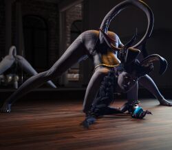 1girls 3d baldur's_gate_3 blue-skinned_female blue_hair blue_skin bunny_ears bunnysuit daz_studio female female_only horns solo spread_legs thefaerywillow tiefling top-down_bottom-up