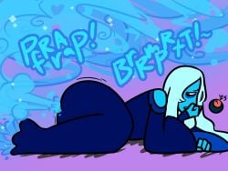 big_ass blue_diamond_(steven_universe) blue_eyes cartoon_network covering_nose diamond_authority dress fart fart_cloud fart_fetish farting farts female female_only gem_(species) giantess mystmiasmic steven_universe white_hair