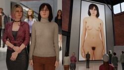 2koma 3d angela_orosco art_gallery artistic_nude breasts brown_hair brown_hair_female completely_nude_female crowd crowd_watching embarrassed exhibit female female_focus flustered gallery hairy_pussy light-skinned_female looking_at_another looking_at_photo male maria_(silent_hill) museum neutral_expression nude_model nude_photo photography_(artwork) pubic_hair pussy raised_eyebrows realistic_breast_size realistic_proportions silent_hill silent_hill_2 silent_hill_2_remake smirk