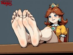 ai_generated barefoot crown feet foot_fetish foot_focus gigatsu mario_(series) nintendo princess princess_daisy simple_background sole_female soles toes