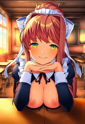 1girls 2d ai_assisted ai_generated anime anime_style areolae bare_breasts breasts breasts_exposed breasts_focus breasts_out breasts_out_of_clothes ddlc doki_doki_literature_club execro female flashing_breasts half-closed_eyes hands_under_chin hi_res highres looking_at_viewer maid_headdress maid_outfit maid_uniform male_pov monika_(doki_doki_literature_club) naked_breasts nipples no_bra novelai open_clothes pink_nipples pov presenting_breasts reference revealing_breasts solo solo_female solo_focus standing uncensored upper_body