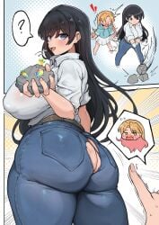 2girls ass ass_cleavage ass_crack ass_focus back_focus back_view black_hair blue_eyes blue_jeans butt_crack butt_focus denim dress_shirt dumptruck_ass duo female female_focus female_only green_eyes hi_res highres huge_ass huge_breasts huge_nipples huge_thighs jeans jewel light-skinned_female light_skin long_black_hair long_hair looking_at_another looking_at_viewer looking_back mining minori_(user_eket5233) multicolored_hair multiple_girls nagi_arato nipple_bulge nipples_visible_through_clothing older_female orange_hair pointing pointing_at_another ripped_clothing ripped_jeans ripped_pants rock rocks ruri_no_houseki ruri_rocks secondhand_embarrassment shocked shocked_expression shocked_eyes shocked_face sideboob standing tanigawa_ruri thick_ass thick_legs thick_thighs thighs torn_clothes torn_clothing torn_jeans torn_pants two_tone_hair voluptuous voluptuous_female wardrobe_malfunction white_shirt wide_hips younger_female