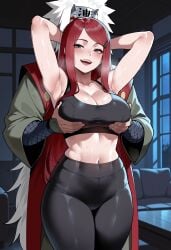 1boy 1girls affair age_difference ai_generated arms_up ass before_sex big_ass big_breasts blush breast_grab breasts cheating_wife cleavage duo_focus female grabbing_from_behind grey_eyes groping_breasts highres horny horny_female hot_spring huge_breasts imminent_sex indoors jiraiya large_breasts leggings looking_at_viewer male married_female midriff milf muscular muscular_male naruto naruto_(series) naruto_shippuden netorare ntr nude nude_female older_male_and_younger_female ponytail red_hair revealing_clothes shadowlabrys smile sports_bra tied_hair upper_body uzumaki_kushina very_long_hair voluptuous white_hair wide_hips workout_clothes