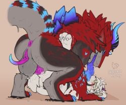 absurd_res anthro ass balls big_balls big_butt biped biskierisky blue_horn blue_tongue clitoral_hood dominant dominant_intersex dominant_maleherm dragon duo extreme_french_kiss eyewear french_kissing fur genitals glasses goo_creature hi_res horn intersex intersex/male intersex_penetrating intersex_penetrating_male kissing lagomorph leporid long_tongue male male_penetrated maleherm maleherm/male maleherm_penetrating maleherm_penetrating_male mammal mythological_creature mythological_scalie mythology penetration penis piledriver_position prehensile_clitoral_hood purple_penis rabbit red_body red_fur round_glasses scalie sex slime tail thick_tail thick_tongue tongue wearing_glasses white_body white_fur