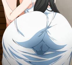 1boy 1girls ass black_hair clothing copyright_request dat_ass hips huge_ass large_ass screencap thighs wide_hips