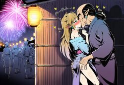 2boys ai_art ai_generated almost_caught ass ass_grab bare_legs bare_shoulders blue_eyes blush cheating cheating_boyfriend chinese_lantern earrings elf_ears femboy femboysub feminine_male feminization festival fireworks french_kiss gay gay_domination gay_kissing golden_hair groping_ass half-closed_eyes heart hidden holding_ass holding_legs hylian kissing lantern link link_(breath_of_the_wild) link_(tears_of_the_kingdom) long_hair male male/male male_on_femboy male_only night nintendo novelai old_male old_man older_male_and_younger_male pale_skin panting pleasure_face public shy sissy submissive_femboy sweat text the_legend_of_zelda trap twink yaoi yukata