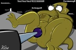 3:2 alphys anthro being_watched covering covering_mouth curled_tail curling_toes dialogue feet female freckles fucking_machine hi_res kushy_wushy legs_up looking_at_another lying machine masturbation moan on_back orgasm peeking_through_door penetration sex_toy shaking_legs solo tail trembling_for_pleasure undertale_(series) undyne vaginal_masturbation vaginal_orgasm vaginal_penetration