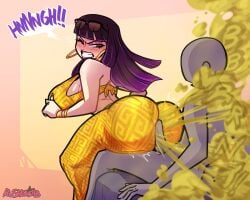 1boy1girl alternate_version_available ass ass_bigger_than_head big_breasts breasts buttjob covered_buttjob erection fart fart_cloud fart_fetish fart_on_dick farting_on_dick farting_on_lap fartjob fat_ass female gobrush gobrushgob gobrushru hetero hot_dogging huge_ass multicolored_hair natalia_(gobrush) rushgob sitting_on_lap thick_ass