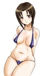 bikini blush breasts cleavage pointy_chin pubic_hair smile swimsuit