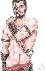 1boy boner bulge desertomental erection happy_trail human human_only kano_(mortal_kombat) male male_focus male_only mortal_kombat solo tagme uncensored white_background yaoi