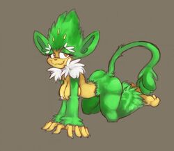 all_fours anthro breasts colored female female_only female_simisage fur furry green_fur mel_the_hybrid nipples pokemon pokemon_(species) pokemon_bw side_view simisage smile solo tagme