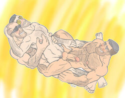 3boys abs anal_penetration anal_sex blue_eyes body_hair cowgirl_position engineer engineer_(team_fortress_2) erect_nipples erect_while_penetrated erection facial_hair furei gay glasses goggles gray_hair hand_on_head happy_sex male male_focus male_only mature_male nipple_play nude pec_squeeze pecs penis_in_ass pleasure_face sandwich_position shaved_head sitting_on_penis sniper sniper_(team_fortress_2) soldier soldier_(team_fortress_2) stacking straddling team_fortress_2 tinted_eyewear valve yellow_background