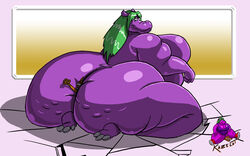 anal_vore anthro ass bertha_(kazecat) breasts chubby female green_hair hair hindpaw hippo huge_ass kazecat overweight paws presenting presenting_hindquarters sideboob squish vore