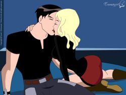 1boy 1girls batman_(series) batman_beyond black_hair blonde_hair dc dc_comics dcau emma-erotic female kissing male melanie_walker tagme terry_mcginnis