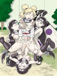 anal big_breasts big_penis black_hair blonde_hair breasts breasts_grab clone clothes cum cum_drip cum_in_ass cum_inside cum_shot cumdrip cumshot dtiberius fan foursome futa_on_futa futanari hair human humanoid intersex kin_tsuchi licking light_skin missionary naruto naruto_(classic) penis piercing ripped_clothing temari