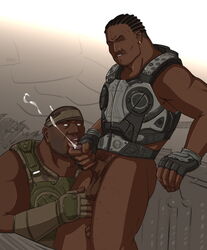 2boys african african_male artist_name augustus_cole balls ballsack bara blowjob_face boner bottomless_male cornrows cum dangling_testicles dark-skinned_male dark_skin erect_penis erection fellatio gay gay_sex gears_of_war hard_on human jayson_stratton jerking jerking_off low_hanging_balls male male_only male_pubic_hair masturbating masturbation melanin muscles muscular_male oral oral_sex penis santo_(artist) scrotum smooth_penis testicles