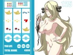 blonde_hair breasts color cynthia_(pokemon) female female_only hair human human_only jaga_note nipples nude pokemon solo standing tagme very_long_hair