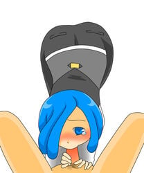 2boys ass blowjob blue_eyes blue_hair blush clothes clothing color cress_(pokemon) fellatio giver_pov hair human insertion male male_only male_pov multiple_males oral penis pokemon pov pubic_hair tears yaoi