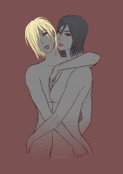 archristol attack_on_titan shingeki_no_kyojin mikasa_ackerman annie_leonhardt blonde blonde_hair blonde_female blonde-haired_female blonde_hair_female black_hair black-haired_female female female_only yuri 2girls mikannie asian asian_female interracial_yuri female/female nude naked nude_female naked_female completely_nude completely_nude_female completely_naked completely_naked_female 2014