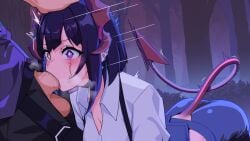 1boy 1girl aeolian_(married_into_hell) ass blowjob clothed clothed_oral clothed_sex dark_hair deepthroat demon demon_girl demon_horns demon_tail fellatio hand_on_head head_grab heterochromia horns image juliet_(married_into_hell) male/female married_into_hell monster_girl movement_lines on_all_fours oral shock short_hair sucking sucking_penis tagme tail video_games wide_eyed worknite_games