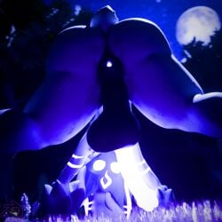 3d_(artwork) animal_genitalia animal_penis anthro anus armada_(artist) backsack balls big_balls big_butt blender_(artwork) bovid butt caprine crossgender digital_media_(artwork) equine_genitalia equine_penis forest genitals glowing glowing_eyes glowing_genitalia glowing_markings glowing_penis grass kindred_(lol) league_of_legends light long_ears long_penis male mammal markings mask moon moonlight nature night nude penis plant riot_games sheep solo tail tencent tree worshipable_balls