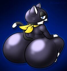 hoodiechubs morgana_(persona) persona persona_5 atlus twitter_link 2d simple_background 1boy male solo solo_male male_only nonhuman feline felid furry furry_male furry_only cat bandana tail cat_tail cat_ears no_sex no_genitals looking_back looking_at_viewer looking_back_at_viewer ass big_ass huge_ass fat_ass ass_bigger_than_head ass_focus big_butt_(male) sitting thick_thighs thighs huge_thighs fat_thighs hand_on_thigh back_to_viewer