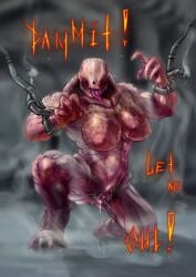 1girls 2d 2d_(artwork) areolae big_breasts bondage breasts demon demon_girl dialogue digital_drawing_(artwork) digital_media_(artwork) doom doom_(series) english_text female female_only hell_knight_(doom) huge_breasts id_software irismarra monster monster_girl muscular muscular_female nipples nude nude_female pussy pussy_juice solo solo_female text thick_thighs vagina vaginal_fluids