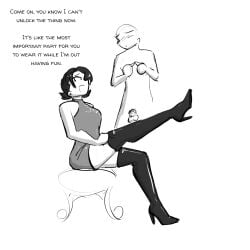 1boy 1girls 2d ass black_and_white boot_fetish boots breasts celera_prime dominant_female dominatrix english english_text female femdom femdom_caption foot_fetish footwear gentle_femdom gentle_mommy high_heel_boots high_heels leather leather_boots long_legs male milf mimi_(celera_prime) monochrome older_female older_female_and_younger_male original original_character original_characters patent_boots shiny_boots shoe_fetish shoes short-haired_female short_hair submissive_male tight_clothes thighs thighhighs thigh_highs thigh_boots thighhigh_boots dress cfnm clothed_female_nude_male chastity_cage chastity_device chastity chastity_cage_only chastity_device_only orgasm_control dressing_up