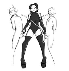1girls 2boys 2d ass black_and_white boot_fetish boots breasts celera_prime cum cum_on_face cumshot dominant_female dominatrix dual_handjob english english_text female femdom femdom_caption foot_fetish footwear friendly_fire gentle_femdom gentle_mommy gloved_handjob gloved_hands glovejob gloves gloves_and_boots_only handjob high_heel_boots high_heels jerking jerking_off jerking_off_another jerkingoff jerkingoff_another leather leather_boots leotard long_legs male milf mimi_(celera_prime) monochrome older_female older_female_and_younger_male original original_character original_characters patent_boots platform_boots platform_footwear platform_heels platform_shoes shiny_boots shoe_fetish shoes short-haired_female short_hair submissive_male thigh_boots thigh_highs thighhigh_boots thighhighs thighs tight_clothes