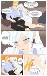 1boy 1boy1girl 1girls blonde_hair blue_eyes clothed clothing ibanews1 jaune_arc no_sex rwby scar scar_across_eye weiss_schnee white_hair