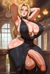 mature_futa 1futa huge_cock big_penis large_breasts big_breasts aesterai ai_generated solo long_hair breasts looking_at_viewer blush smile blonde_hair dress cleavage bare_shoulders brown_eyes standing collarbone parted_lips penis choker indoors armpits black_dress huge_breasts arms_up covered_nipples lips window uncensored makeup thick_thighs erection facial_mark testicles arms_behind_head areola_slip curvy veins futanari mature_female veiny_penis large_penis forehead_mark hip_vent huge_penis large_testicles cocktail_dress huge_testicles tsunade_(naruto) tsunade naruto_(series) naruto naruto_shippuden hi_res highres high_resolution