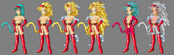 1girls aged_up blue_eyes blue_hair blue_tail boots bra_(dragon_ball) bra_briefs breasts dragon_ball dragon_ball_af dragon_ball_gt electricity female female_focus female_only gold gold_hair green_eyes hairband heel_boots high_heel_boots hoop_earrings nipples red_eyes red_eyeshadow red_fur red_hairband saiyan_tail silver_fur silver_hair silver_tail slim slim_waist solo solo_focus super_saiyan super_saiyan_2 super_saiyan_3 super_saiyan_4 super_saiyan_5 tail thigh_boots thighhigh_boots transformation yellow_eyes yellow_tail