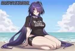 1boy 1boy1girl 1girl 1girl1boy 1girls acheron_(honkai:_star_rail) acheron_(honkai:star_rail) ai_assisted ai_generated alternate_costume artist_name barefoot beach black_choker black_shirt black_shorts blacked blacked_asian blue_sky breasts cheating choker clothes_writing cloud cuck cuckold cuckolding dark-skinned_male dark_skin diamond-shaped_pupils english_text hair_ornament hair_over_one_eye hair_spread_out honkai(series) honkai:_star_rail hoyoverse large_breasts long_hair looking_at_viewer mihoyo multicolored_hair nay_juno netorare netorase ntr ocean outdoors purple_eyes purple_hair seiza shirt short_shorts shorts sitting sky solo streaked_hair symbol-shaped_pupils t-shirt text thighs very_long_hair water