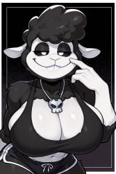 1female 1girl 1girls 2026 2026s ai ai-created ai_art ai_assisted ai_generated anthro anthro_female anthro_only anthrofied baba_chops baba_chops_(poppy_playtime) big_breasts black_body black_eyes black_fur black_hair white_inner_ear black_sclera black_sheep black_tail black_wool bovid bovid_humanoid bovine bovine_ears bovine_girl bovine_tail breasts buck_teeth buckteeth caprine caprine_ears caprine_humanoid civitai cotton_tail cowboy_shot critters_(poppy_playtime) curly_hair detailed_background digital_media_(artwork) eyebrows eyebrows_visible_through_hair eyelashes female female_anthro female_focus female_only fingers fur furry furry_female furry_only hair hi_res high_resolution huge_breasts illustrious_(stable_diffusion) jewelry large_breasts looking_at_viewer mammal mascot_horror mob_entertainment mob_games naughty_face naughty_smile necklace nightmare_critters no_humans pendant pony_diffusion_(model) pony_diffusion_xl poppy_playtime poppy_playtime_(chapter_4) seduction seductive seductive_body seductive_eyes seductive_look seductive_mouth seductive_pose seductive_smile sheep sheep_ears sheep_girl sheep_humanoid sheep_tail sheepgirl sheeps silver_skull_necklace silver_skull_pendant skull_necklace skull_pendant smile smiling smiling_at_viewer smiling_critters solo solo_female solo_focus stable_diffusion tail thick_thighs thighs video_games white_body white_ears white_eyes white_face white_pupils white_skin whitecaliberfox wide_hips wool wool_(fur) wool_hair pupils poppy_playtime_(chapter_5) seducing standing clothing highres high_quality border white_border white_clothing clothed clothed_female hourglass_figure black_shirt shirt dark_background tank_top black_topwear black_tank_top shorts short_shorts black_shorts black_short_shorts dolphin_shorts black_dolphin_shorts black_background